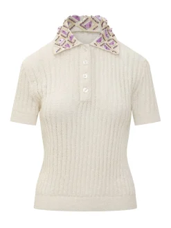Ribbed Polo Shirt with Collar and Buttons