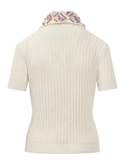 Ribbed Polo Shirt with Collar and Buttons