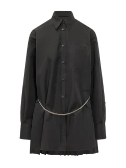 Shirt Dress with Belt and Pleated Hem