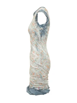Short Draped Dress with Floral Print