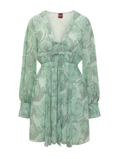 Short Dress with V Neck and Drawstring