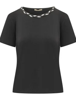 Short Sleeve Crew Neck Sweater with Braided Detail