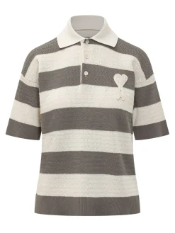 Short Sleeve Polo Shirt with Collar and Striped Pattern