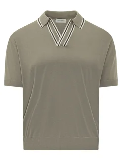 Short Sleeve Polo with Striped Collar