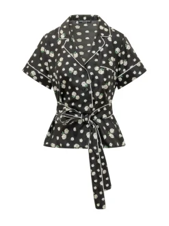 Short Sleeve Shirt with Belt and Notch Collar