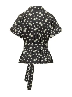 Short Sleeve Shirt with Belt and Notch Collar