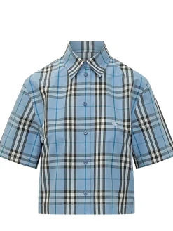Short Sleeve Shirt with Collar and Check Pattern