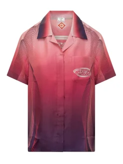 Short Sleeve Shirt with Open Collar and Gradient Print