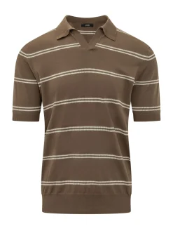 Short Sleeve Striped Polo with V Neck