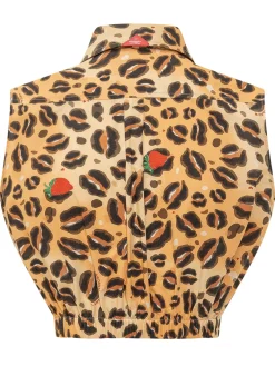 Sleeveless Cropped Animal Print Shirt