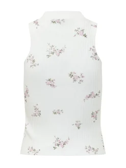 Sleeveless Floral Ribbed Top