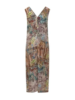 Sleeveless Long Dress with Patchwork Print