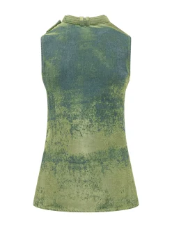 Sleeveless Top with High Neck and Ties
