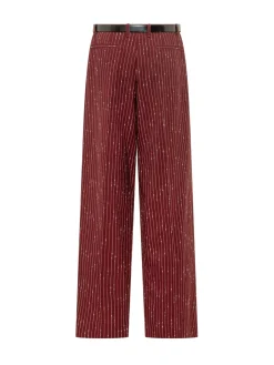 Straight Leg Pinstriped Trousers with Belt
