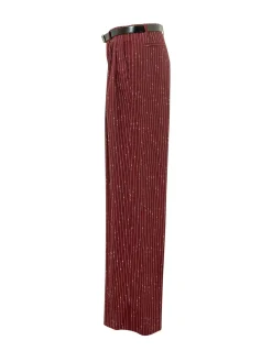 Straight Leg Pinstriped Trousers with Belt