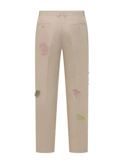 Straight Leg Trousers with Floral Appliques