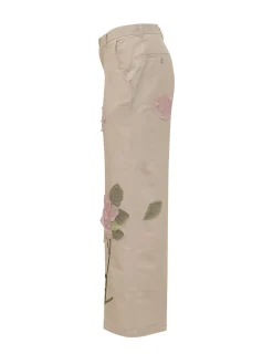 Straight Leg Trousers with Floral Appliques