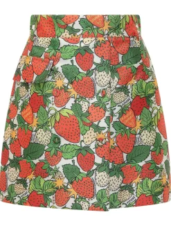Strawberry Print Belted Mini Skirt