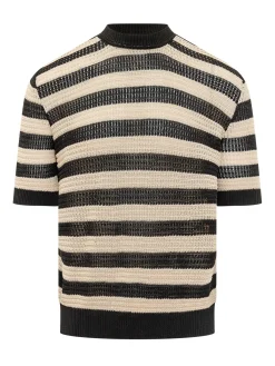 Striped Knitted T-shirt with High Neck