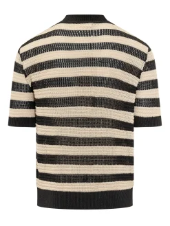 Striped Knitted T-shirt with High Neck