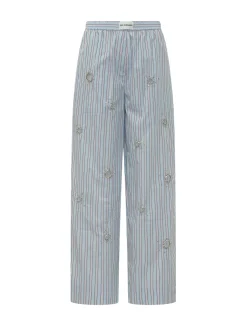Striped Pants with Embroidery
