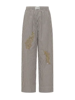 Striped Pants with Embroidery