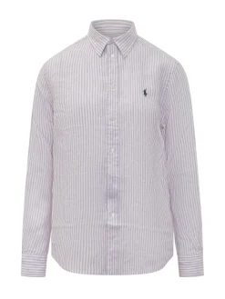Striped Shirt with Classic Collar and Embroidered Logo