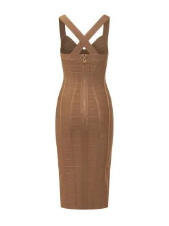 Structured Knit Midi Dress with Crossed Straps