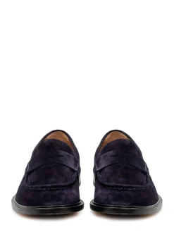 Suede Loafers with Front Strap