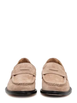 Suede Loafers with Front Strap