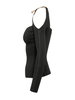 Tricot Top with Heart Neckline and Neck Detail