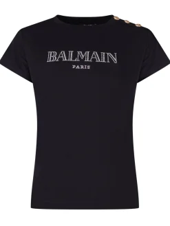 T-shirt with Front Logo and Shoulder Buttons