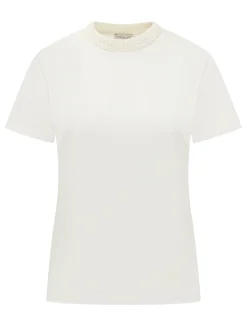 T-shirt with Textured Crew Neck and Short Sleeves