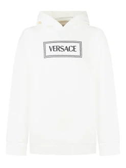Versace Kids White Hoodie with Printed Logo