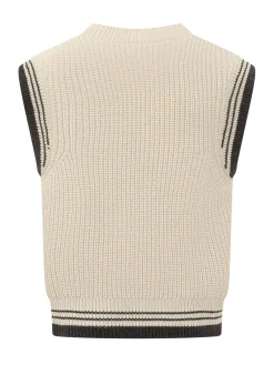 V Neck Sleeveless Sweater with Contrast Stripes