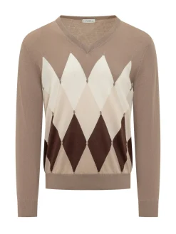 V Neck Sweater with Geometric Pattern