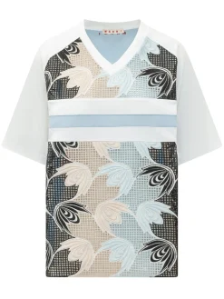 V-Neck T-Shirt with Graphic Panel