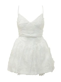 White Organza Mini Dress with Floral Embroidery