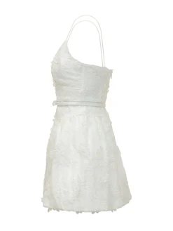 White Organza Mini Dress with Floral Embroidery