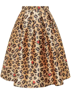 Wide Animal Print Midi Skirt