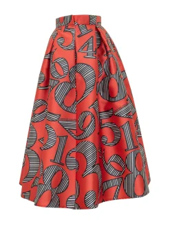 Wide Midi Skirt with Graphic Print